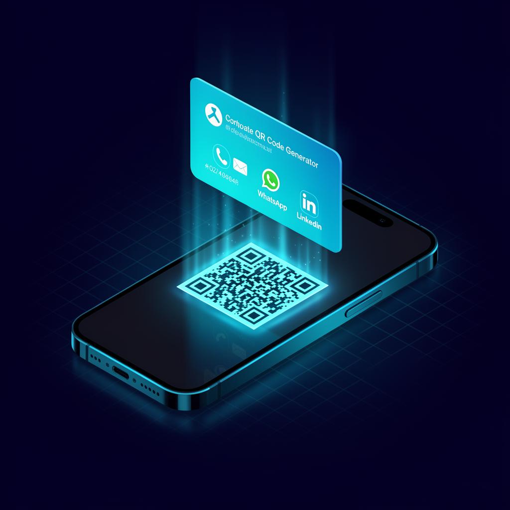 Smartphone escaneando QR Code corporativo com cartão digital